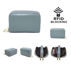 RFID Blocking Leather Zip Coin, Credit Card Holder